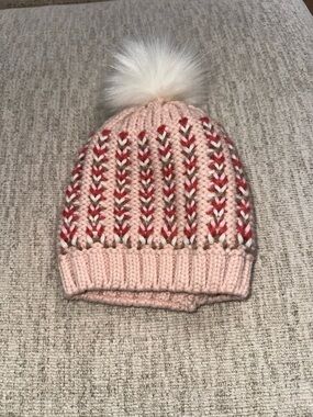 Kids Pink Knit Pom Pom Beanie Hat